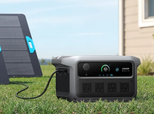 Portable power station on lawn
